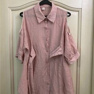 Pink Cold Shoulder Button-Up Top